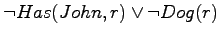 $\neg Has(John,r) \lor \neg Dog(r)$